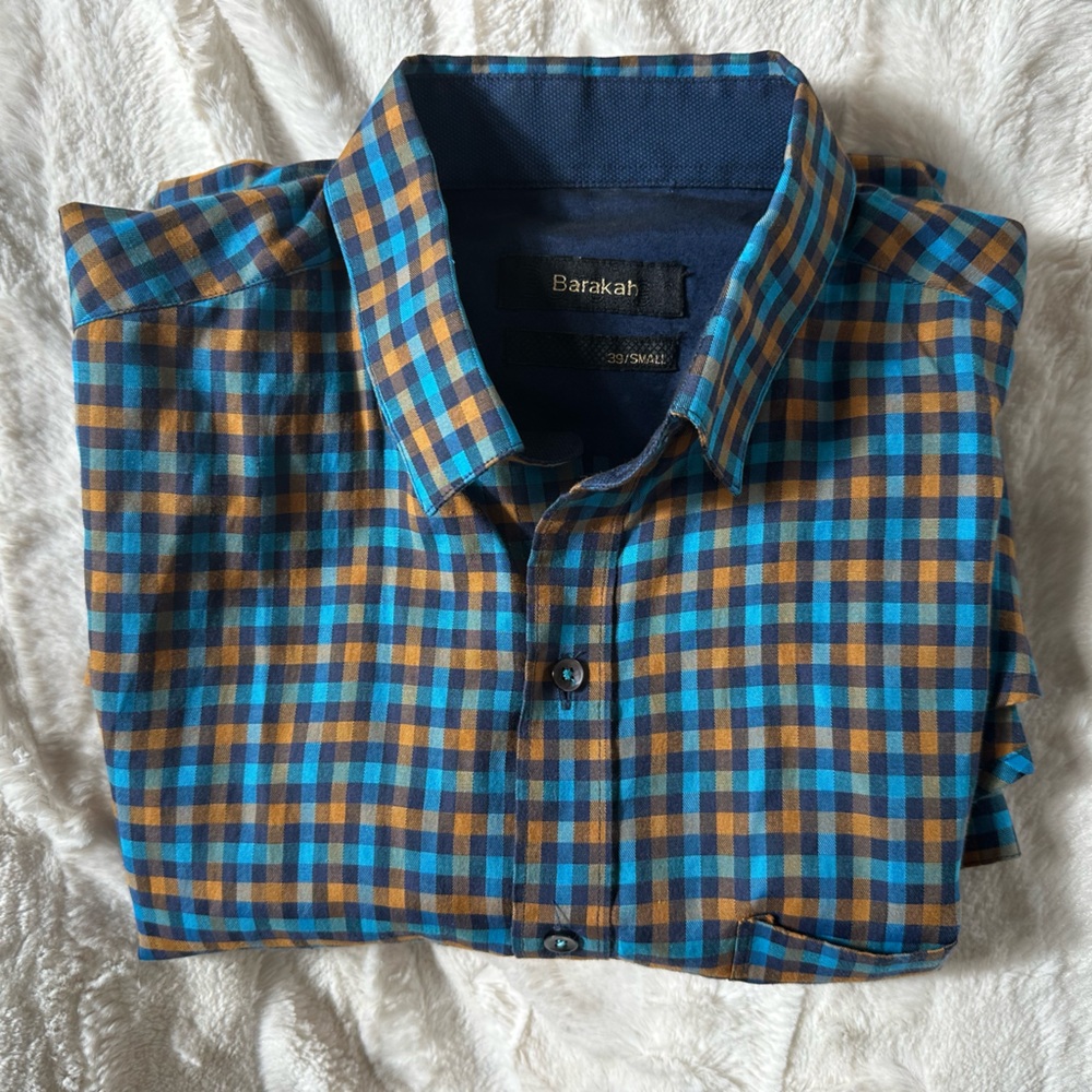 Barakah Blue and Brown Checkered Men's Shirt size small